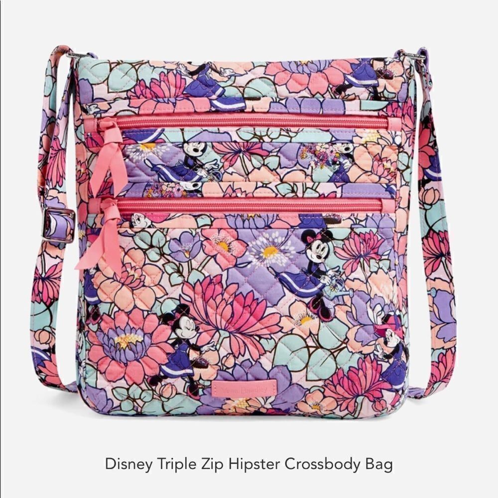 Vera Bradley Disney Minnie’s Garden Party triple zip hipster NWT